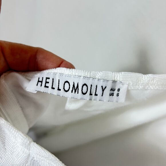 Hello Molly White Pinafore Floral Mesh Lace Open Back Mini Dress Size S - Picture 6 of 16